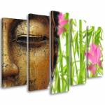 Viieosalise pildiga l&otilde;uendiprint Buddha Bamboo Zen Gold 100x70 mitmev&auml;rviline