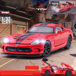 1/32 Scale Dodge Viper Diecast automudeli m&auml;nguasi, tagasit&otilde;mmatav m&auml;nguasi koos heli ja valgusega lastele V&auml;ikelaste poiste ja t&uuml;drukute kingituste kollektsioon 1/32-14x6.5x4cm punane