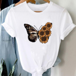 (Aasia suurus) Naiste prinditud T-s&auml;rk Leopard Butterfly Trend Armas moodne T-s&auml;rk Riietus vabaaja l&uuml;hikeste varrukatega naiste graafiline T-s&auml;rk S