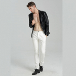 Meeste nahast p&uuml;ksid Skinny Fit elastne stiil mood PU nahast p&uuml;ksid mootorrattap&uuml;ksid 37 valge
