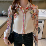 Vintage mood Lilleprintidega pluus Naiste satiins&auml;rgid Naiste kevadtopid S&uuml;gisesed pikkade varrukatega siids&auml;rgid Blusa Mujer Riided 18440 XXL