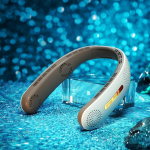 2024 kaasaskantav kaelaventilaator Elektriline juhtmevaba ventilaator Laetav miniventilatsiooniga jahutus USB labadeta vaikne ventilaator v&auml;lispordiks valge