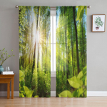 Roheline Mets P&auml;ike Loodusmaastik T&uuml;ll l&auml;bipaistvad aknakardinad elutuppa Magamistoa Moodsad Voile Organza kardinad kardinad W135 x H115cm x1