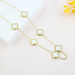 Titaanist terasest neljaleheline kuue&otilde;ieline kahepoolne Fritillaria kaelakee k&otilde;rgekvaliteediline kett valge