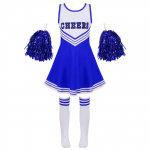 T&uuml;drukute ergutust&uuml;drukute vormiriietus, laste cheerleader-riietus, &uuml;mmargune kaelus lapiline stiilis tantsukleit, lill ja sokid 10-12 Years sinine
