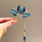 Blue Butterfly Tutid Kammklamber Vintage Elegantne Naiste T&uuml;drukute Hobusesaba Juukseklamber Lille Leht Tutt Juuksen&otilde;ela Stiilit&ouml;&ouml;riistad