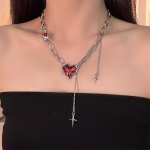 faitolagi 1tk Red Love Splice Kaelakee Star Ripats Kaelakeed Y2K Esteetilised Sliver Metal Clavicle kett naistele T&uuml;drukutele Ehted Halloweeni kingitus