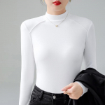 Naiste s&uuml;gis- ja talvine pluus, soe pikkade varrukatega poolk&otilde;rge kaelusega alumine s&auml;rk S valge