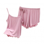 2 tk/komplekt Varrukateta seljata pidžaamakomplekt, elastne v&ouml;&ouml;koht, l&auml;bipaistev trimmiga naiste vest, laia s&auml;&auml;rega l&uuml;hikeste p&uuml;kste komplekt kodur&otilde;ivad M roheline