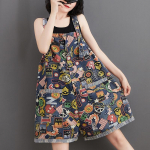 Suur suvekleit tr&uuml;kitud teksakombinesoon Viie punktiga p&uuml;ksid k&otilde;rge v&ouml;&ouml;kohaga &otilde;hukesed lahtised &otilde;hukesed laia s&auml;&auml;rega l&uuml;hikesed p&uuml;ksid naistele M