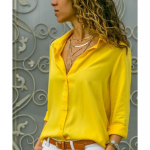 GMXIA naiste vabaaja moe suve &uuml;hev&auml;rvilise tr&uuml;kiga pikkade varrukatega V-kaelusega pluusid ja &scaron;ifoonist s&auml;rgid S