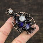 Natural Blue Labradorite, Moonstone Gemstone Copper Wire Wrap Pendant 2.8 m6d68