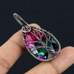 Natural Bi Color Tourmaline Gemstone Copper Wire Wrap Jewely Pendant 2.2 l9i06