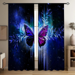 2tk Magic Starry Sky Butterfly Prinditud pooll&auml;bipaistvad kardinad Mitme stseeni pol&uuml;estervarrastega taskudekoratsioonikardinad elutuppa W50xH130(CM)x2PCS-Rod pocket