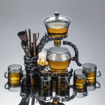 1 Komplekt Laisk teekomplekt Magnetiline veejuhtimine P&ouml;&ouml;rleva kaanega kauss Teekann Automaatne klaasist teekann Teepurk Teetassid Teekand Hiina Kung Fu teekomplekt Tea Maker+ 6 Cups white