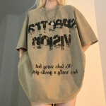 Puhast puuvillast Ameerika retro t&auml;navastiil Korea stiilis naljakas kirjaga tr&uuml;kitud paariline T-s&auml;rk Suvine &uuml;lisuur vaba vabaaja emo S khaki