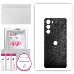 apgo Protective Skin Sticker for the back compatible with Moto G200 5G Dual SIM, Wrap Film, Foil, Vinyl - Pattern Black Leather
