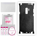 apgo Protective Skin Sticker for the back+sides compatible with Samsung Galaxy S9 Plus, Full Wrap Film, Foil, Vinyl - Pattern Black Leather