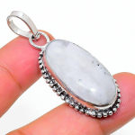 Natural Rainbow Moonstone Gemstone 925 Sterling Silver Pendant 1.93 h5c86