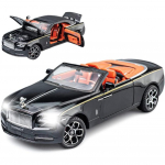 1/24 Scale Rolls-Royce EROCK uus versioon, suurep&auml;rane automudel Rolls-Royce Dawn mudelauto, tsingisulamist tagasit&otilde;mmatav heli ja valgusega m&auml;nguauto t&auml;iskasvanutele 1/24-Size:22*8.3*6.3cm must