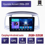 Autoraadio Hyundai Accent 2006-2011 jaoks 2 DIN 9 tolli Carplay Android Auto Multimeediam&auml;ngija GPS Navigatsioonis&uuml;steem Peaseade Stereo 2+32GB