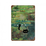 Kuulus maal Mona Lisa t&auml;hine &ouml;&ouml; naljaka musta kassi plakatiga Metallist plekk-silt tahvel seinakunst Kodu Elutoa Magamistoa sisustus 20x30cm