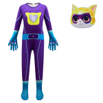 Laste SuperKitties Jumpsuit maskiga Halloween Cat Cosplay riietus 100 lilla