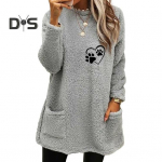 Naiste vabaaja kaelaga sviiter taskuga, pehme soe ja trendikas pikkade varrukatega dressipluus talveks L hall