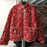 Women's Autumn and Winter Plus Size Printed Clash of Colours Cotton Coat Jacket S punane