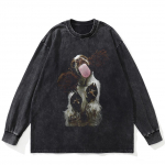 T&auml;navar&otilde;ivad Funny Dog Graphic Pestud Must T-s&auml;rk Puuvillane Unisex Plus Size Pikkade Varrukatega T-s&auml;rk S must