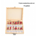 Elektriline puidut&ouml;&ouml;tlemisfreesi t&ouml;&ouml;riist &ndash; 15-osaline trimmimismasina ja karbiidteradega komplekt 1/4 handle 12PC wooden box
