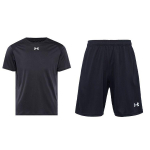 Under Armour &Uuml;hev&auml;rviline Vabaaja &Uuml;mmarguse Kaelusega L&uuml;hikeste Varrukatega T-s&auml;rk Treeningp&uuml;ksid Spordikomplekt Meeste komplektid Must 21500513-001+21500201-001 S
