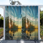 1 tk, Veekindlad v&auml;lisuksekardinad maastikupuidu prindiga p&auml;ikesekaitseks ja kaunistuseks elutuppa, magamistuppa ja k&ouml;&ouml;ki W138X242H(cm) 1PC&Grommet top