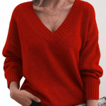 S&uuml;gistalvine Uued Suures suuruses Pullover Kampsunid Naistele Mood vaba V-kaelusega vabaaja kootud kampsun Naine Soliidne Elegantne Lihtne Soe Kudumid 24598 XL s&auml;rav punane v&auml;rv