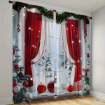 2 tk Komplekt Elegantseid J&otilde;ulupuu Kardinaid - Lihtne Hooldus, Pooll&auml;bipaistev Pol&uuml;ester Kogu Hooaja Magamistoa Sisustuseks 2x50W160H(CM)40x63in&Hook
