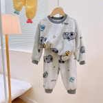 Uued s&uuml;gistalvised laste paksud pehmed flanellist pidžaamakomplektid poistele t&uuml;drukutele multifilmi O-kaelusega pullover, soojad magamiskomplektid pidžaamad 90 roheline/valge