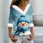 Naiste T-s&auml;rk Tee-J&otilde;ulus&auml;rk pikkade varrukatega pidulik j&otilde;ulutr&uuml;kiga fliiskrae V-kaelus S