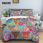 Etniline boheemlaslik mandala tekikate King Queen Euroopa lilled Vanaaegne voodipesukomplekt Geomeetriline retrostiil Pol&uuml;ester tekikate EU single(135x200cm) blue