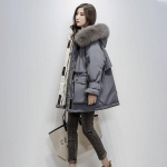 Talvine naiste puuvillase polsterdatud jope keskmise pikkusega suur karusnahast krae pluss fliisist alla polsterdatud jakk, polsterdatud mantel XL