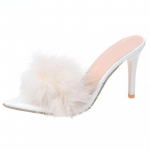 Naiste sussid K&otilde;rged kontsad Karusnahast tikkvarbad Muulad Naistele Kummist siseruumides Zapatillad Mujer Teravad punased suvised uued seksikad kingad 41 valge