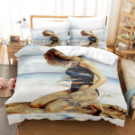 Bikini T&uuml;druku Voodipesukomplekt &Uuml;hekohaline Kaksik T&auml;issuuruses Kuninganna Kuningas Suurus Voodikomplekt T&auml;iskasvanute Magamistuba Tekikottide Komplektid Kawaii Seksikas Suured Rinnad Camas AU Single(140x210cm)