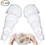 Weiqiao&reg; 12 Pcs Couvercles en Silicone Extensibles R&eacute;utilisable Universel Conservation Alimentaire Pour Micro-ondes Frigo - Transpar
