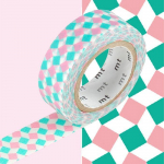 Masking tape petits carr&eacute;s rose et vert - 1,5 cm x 7 m