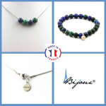 Pierres et Min&eacute;raux. Parure bijoux Bracelet Collier 4 Perles Azurite Chrysocolle 8 mm. Taille personnalisable.