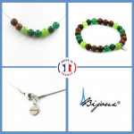 Pierres et Min&eacute;raux. Parure Bracelet Collier Perles P&eacute;ridot + Malachite + Agate verte + Taille personnalisable.