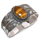 Tiger Eye Gemstone Handmade 925 Sterling Silver Cuff Bangle Adjustable f8i37
