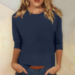 VEZFAA Naiste mood vabaaja suvekevadine &uuml;hev&auml;rviline print 3/4 varrukatega O-kaelusega pluusid ja s&auml;rgid S tumesinine v&auml;rv