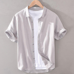 Meeste tumesinine puuvillane-linane retros&auml;rk &ndash; l&uuml;hikeste varrukatega p&uuml;stkraega, hingav ja mitmek&uuml;lgne. 4XL