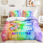 3D Putukamustriga Voodipesukomplekt, Liblikaprindiga Udusule Tekikott ja Padjap&uuml;&uuml;r, &Uuml;heinimesevoodi, Kahekohaline Voodi, Kodu Kaunistus UK Single 135x200cm