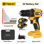MELLWIN 13MM Harjadeta Elektriline L&ouml;&ouml;kpuur 25+3 P&ouml;&ouml;rdemoment Lamepuur Kruvikeeraja Komplekt Kodu DIY Elektrit&ouml;&ouml;riistad Makita 18V Akule 2 Battery Set